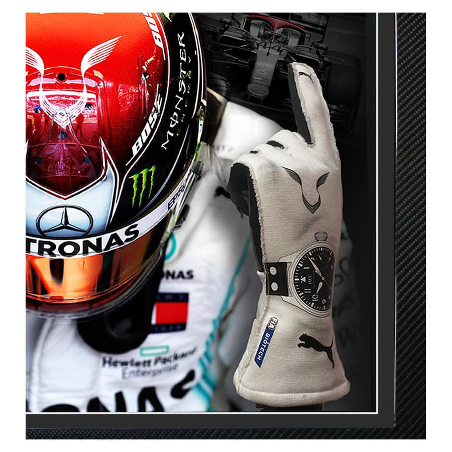 Lewis Hamilton Used Signed Gloves 2019 - Carbon Fibre Frame