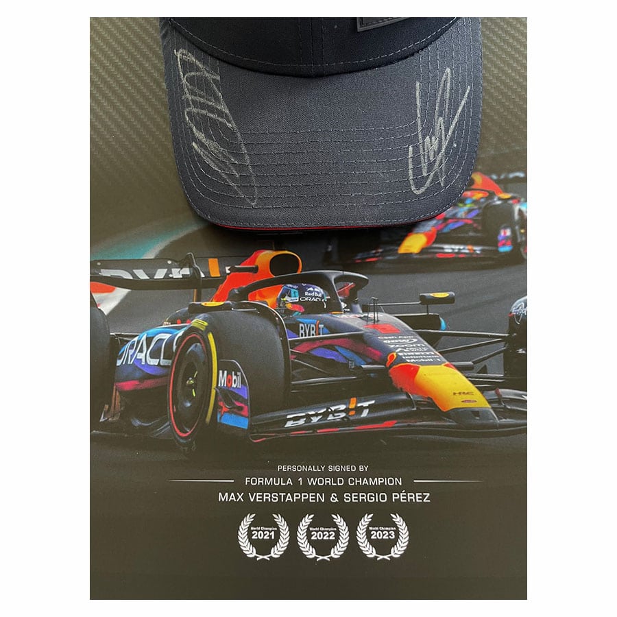 Max Verstappen & Sergio Perez Signed 2023 Oracle Red Bull Racing Cap