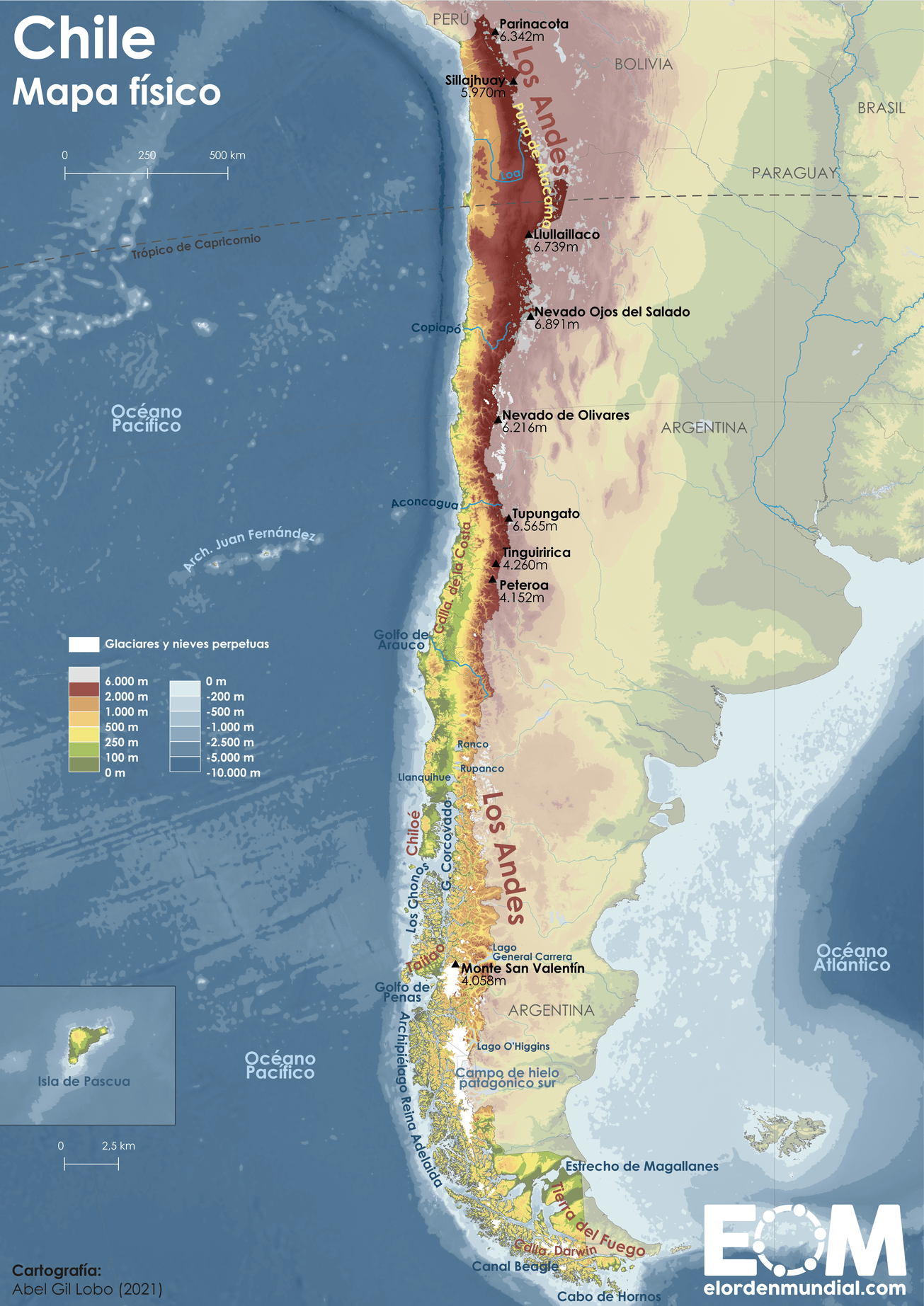 El mapa físico de Chile - Mapas de El Orden Mundial - EOM - Easy Reader