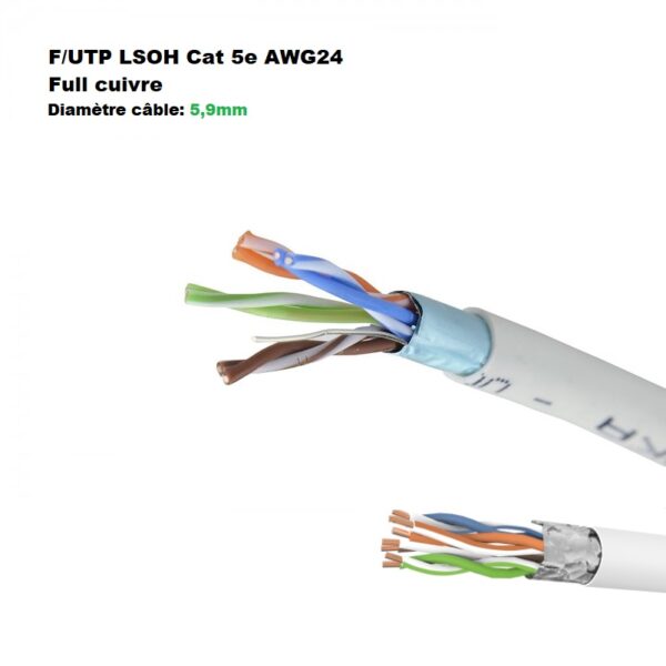 DRAKA Kabel Ethernet F/UTP (LSOH) Cat. 5e volledig puur koper AWG24 afgeschermd