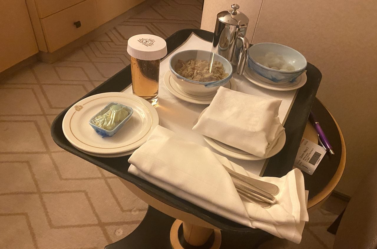 Queen Mary 2 room service breakfast