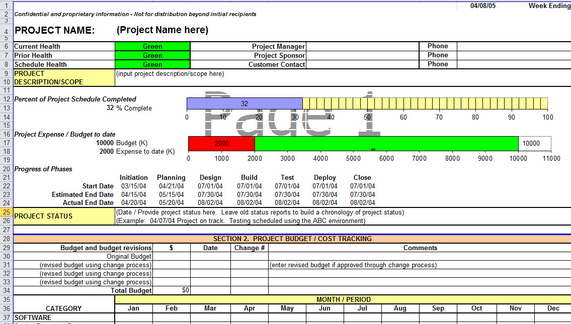 Project Status Report Template In Excel