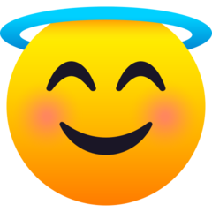 Cómo se ve el emoji Cara sonriendo con aureola en Joypixels.