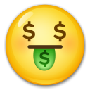 Cómo se ve el emoji Cara con lengua de dinero en Lg.