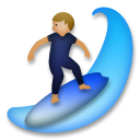 Cómo se ve el emoji Persona haciendo surf: tono de piel claro medio en Lg.