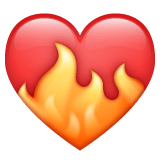 Cómo se ve el emoji Corazón en llamas en Whatsapp.