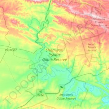 Shamwari Private Game Reserve topographic map, elevation, terrain