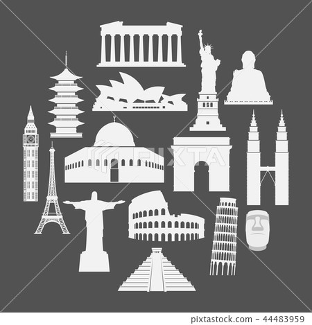 Travel landmarks icon set in paper style 44483959