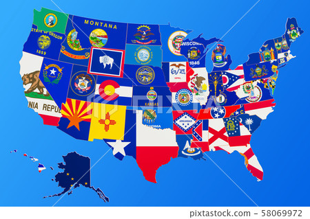 United States of America map with state flags 58069972