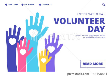 Volunteer day landing page. Vector volunteering banner template 58158861