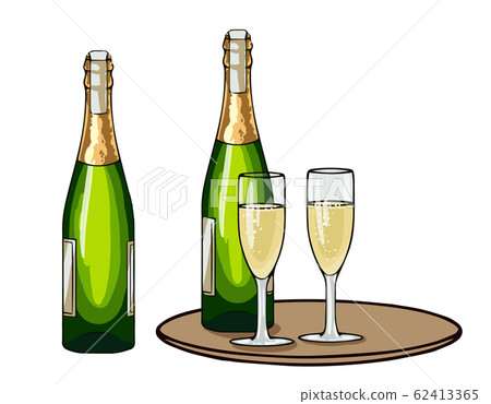 Champagne bottle and glasses, set of cartoon 62413365