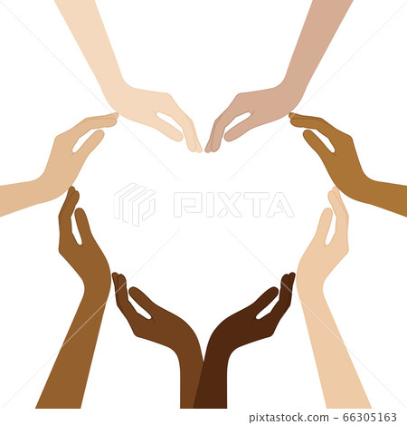 human hands with different skin colors form a heart 66305163