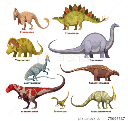 Dinosaurs Cartoon Set With Names - Stock Illustration [75098887] - PIXTA