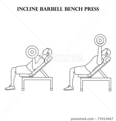 Incline barbell bench press workout exercise vector illustration outline 75919467