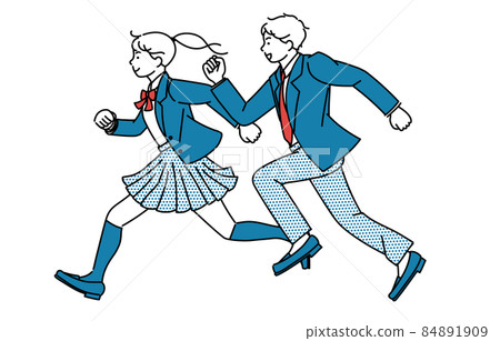 Simple illustrations of male and female students running in uniforms 84891909