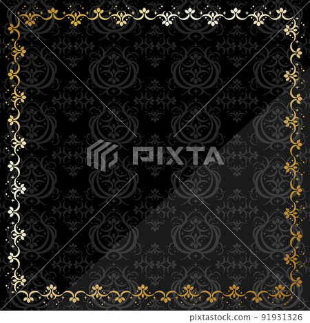 Damask pattern background square black & gold 91931326