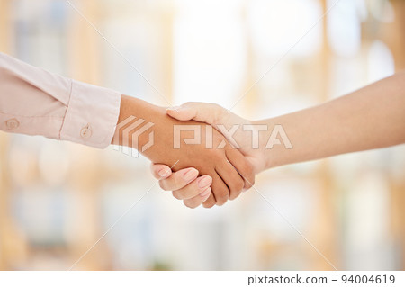 Business handshake, collaboration and b2b deal in agreement, teamwork and meeting for contract plan at the office. People in partnership for team, planning and strategy for analytics at a workplace. 94004619