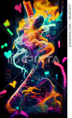 An abstract multicolored rainbow stream. A wall splattered with colored paint and surrounded by colored smoke and neon patterns. Perfect for phone wallpaper or for posters 96265847