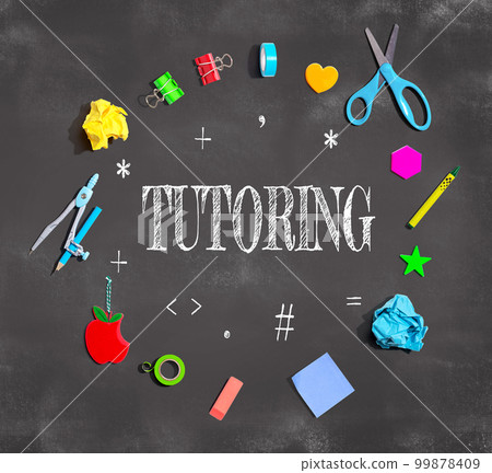 Tutoring theme with school supplies on a chalkboard 99878409