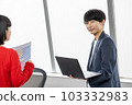 Young businessman having a meeting with a laptop 103332983