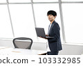 Young businessman having a meeting with a laptop 103332985