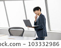 Young businessman having a meeting with a laptop 103332986