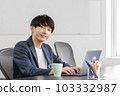 Young businessman working on a laptop 103332987