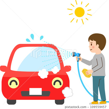 A man washing a car on a sunny day 109559457