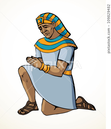 Vector drawing. Egyptian man bow in praying 109829482