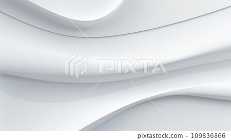 An abstract solver white background design with elegant flowing curves and waves with light shades. Soft geometric backdrop. Generative AI 109836866