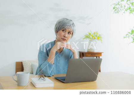 Senior woman using a laptop 110886008