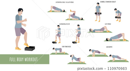 Healthy man doing full body workout 110970983