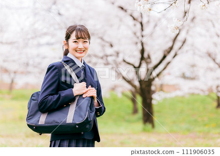 Junior high school students, high school students, high school girls, and high school girls walking in the cherry blossoms 111906035