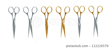 Golden Scissors Set. Shiny Metallic Shears for Elegant Ceremonies and Events 112228579