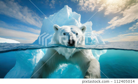 Desperate Polar Bear Swimming in Front of an Iceberg - Generative Ai 112405014