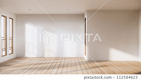 Minimalist Interior with wooden japan empty wall background mockup 112584623