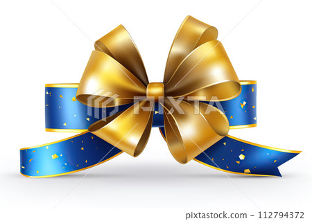 Generative ai on the theme of beautiful tied bow on a gift from silk shiny decorative ribbon 112794372