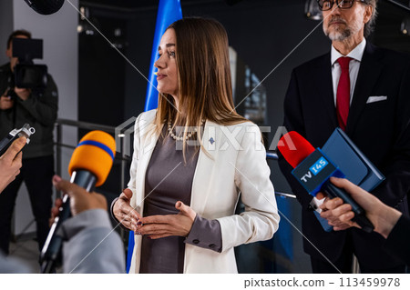 Political speech of EU consul during press campaign 113459978