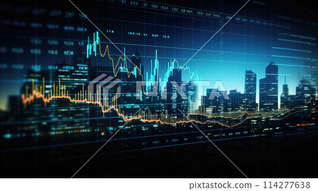 background , design , Graph Chart , Financial Stock Exchange Market Graph on LED Screen , Generate AI 114277638