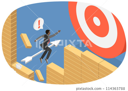 3D Isometric Flat  Conceptual Illustration of Achieving Goals, Breakthrough Obstacle or Problem 114363788