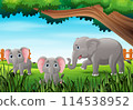 Cartoon wild animal in the bushes of the trees 114538952