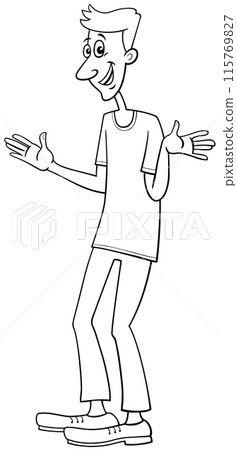 happy cartoon young man comic character coloring page 115769827