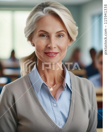 Confident mature professional woman smiling in office setting 115941338