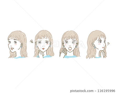 Hand-drawn female facial expressions set of 4 116195996