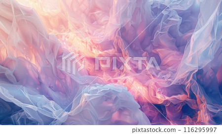 Floating crystalline structures in an ethereal 3D futuristic pattern with soft pastel glows, evoking a dreamlike ambiance. 3D futuristic style pattern 116295997