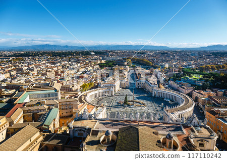 Aerial view of Saint Peter's Square, Vatican, Rome, Italy. 117110242