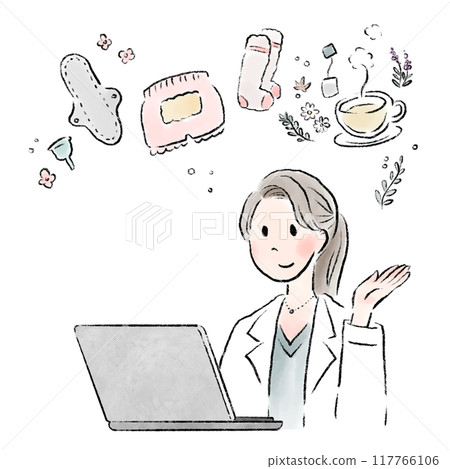 A female doctor giving advice about menstruation during online consultation 117766106