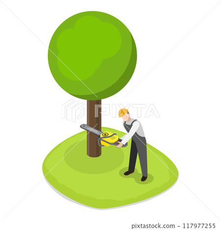 3D Isometric Flat Vector Set of Professional Gardener, Gardens and Parks Maintenance Service, Tree Pruning. Item 4 117977255