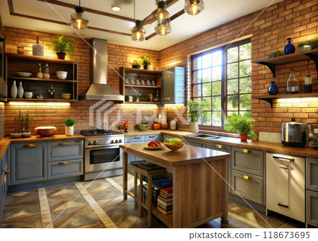 modern kitchen with light 118673695