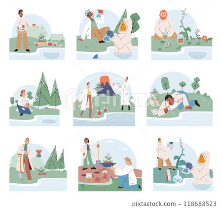 Scientific experiment. Vector illustration. Research is systematic process inquiry and investigation in field science Science encompasses wide range disciplines, each with its unique areas study 118688523